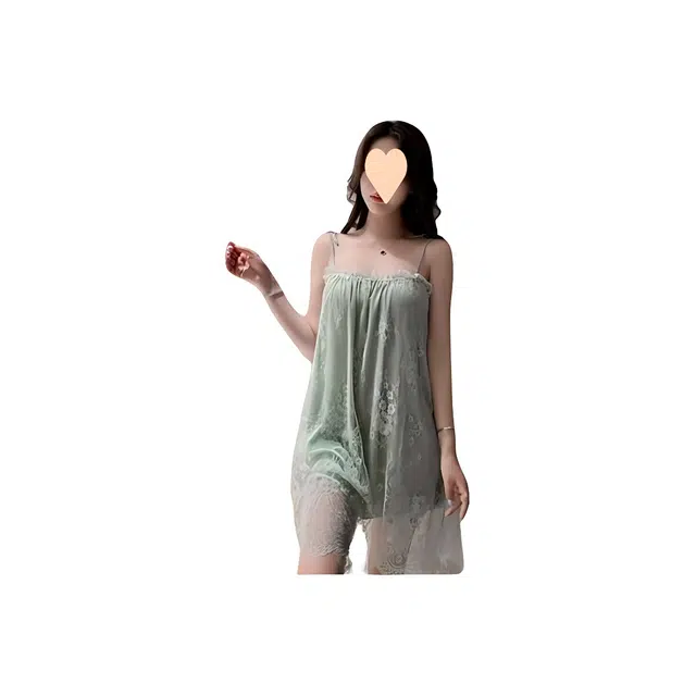 崇朵  吊带蕾丝边低胸睡裙 大码性感免脱小胸