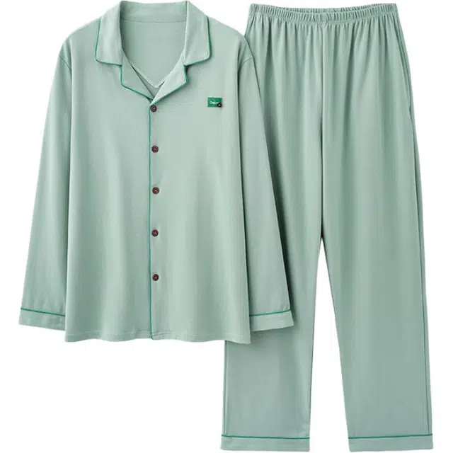 睦隆世家 纯色长袖长裤简约家居服可外穿休闲睡衣套装 男款