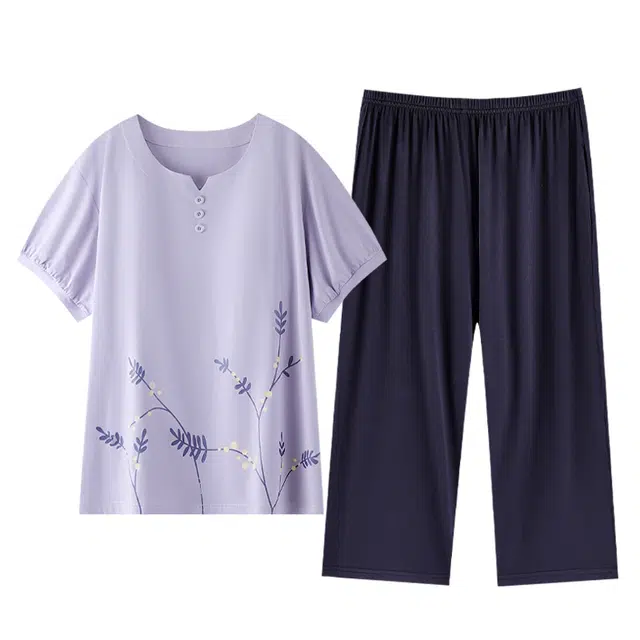 睦隆世家 短袖七分裤薄款冰丝家居服夏季睡衣套装 女款
