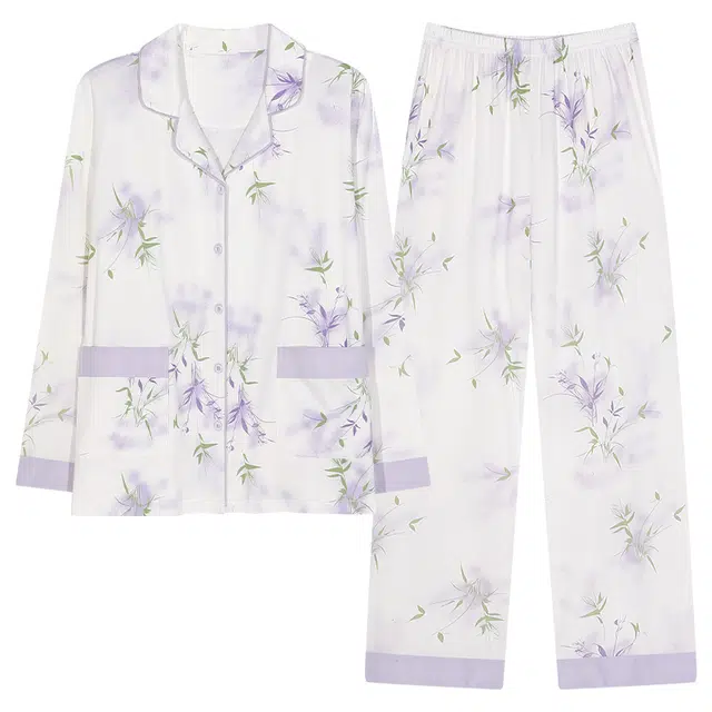 睦隆世家 新中式长袖开衫国风宽松家居服高级感睡衣套装 女款