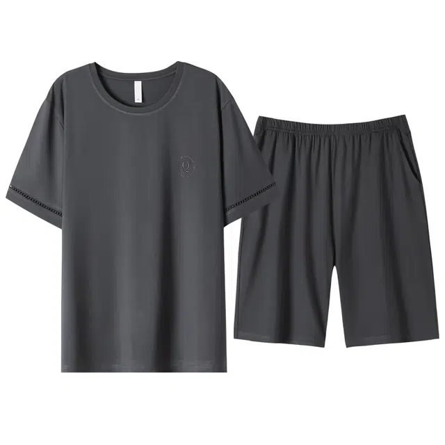 睦隆世家 凉感莫代尔棉绸短袖短裤家居服薄款冰丝睡衣套装 男款