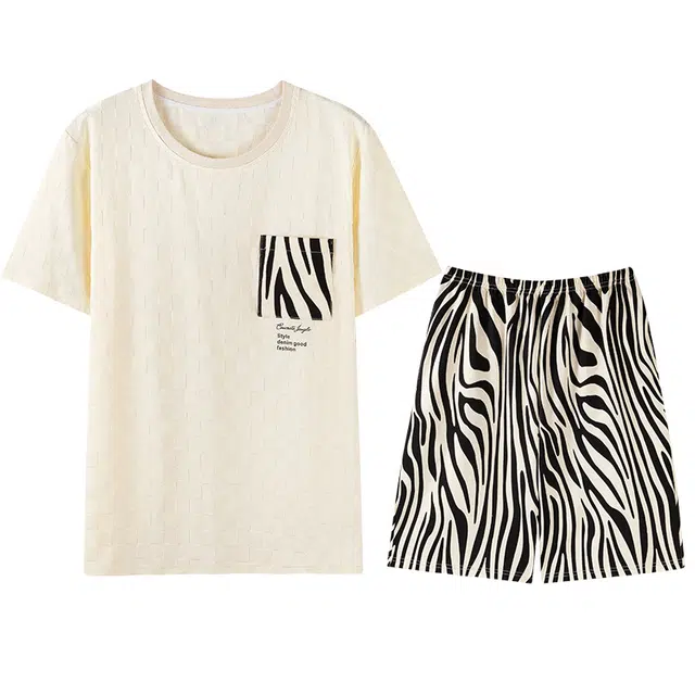 向薇 纯棉短袖五分裤薄款大码可外穿家居服睡衣套装 男款