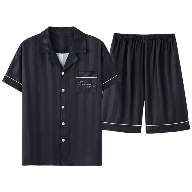 俏佳人 开衫翻领基础款凉感透气亲肤短袖三分裤家居服睡衣套装 男款