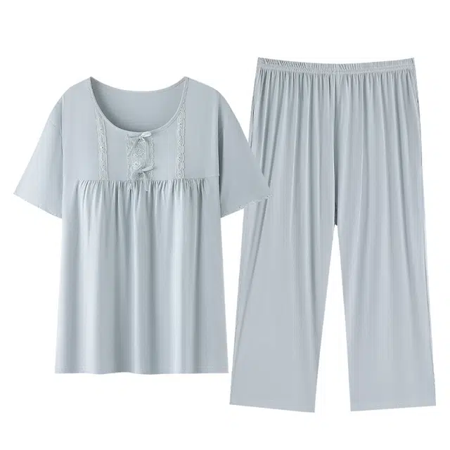 睦隆世家 七分裤短袖薄款冰丝家居服夏季睡衣套装 女款