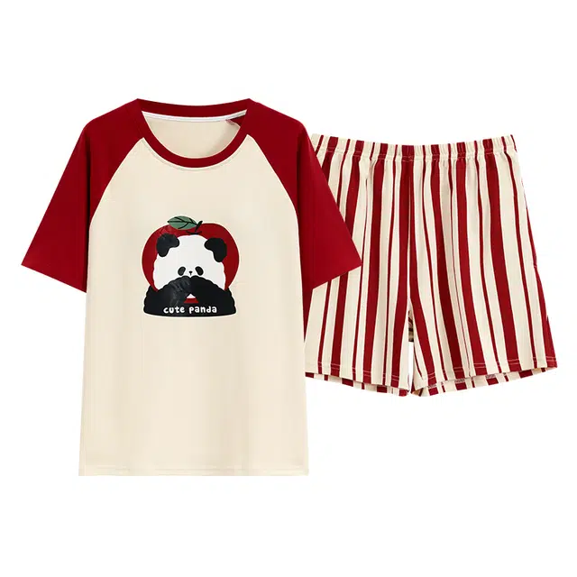 睦隆世家 家居服可外穿带胸垫短袖上衣舒适三分裤夏季睡衣套装 女款