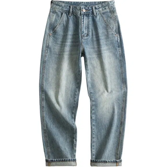 希越 夏季美式复古水洗直筒裤牛仔裤 男款