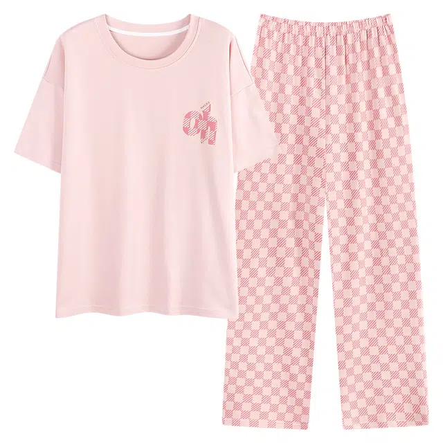 睦隆世家 纯棉可出门外穿家居服短袖长裤休闲睡衣套装 女款