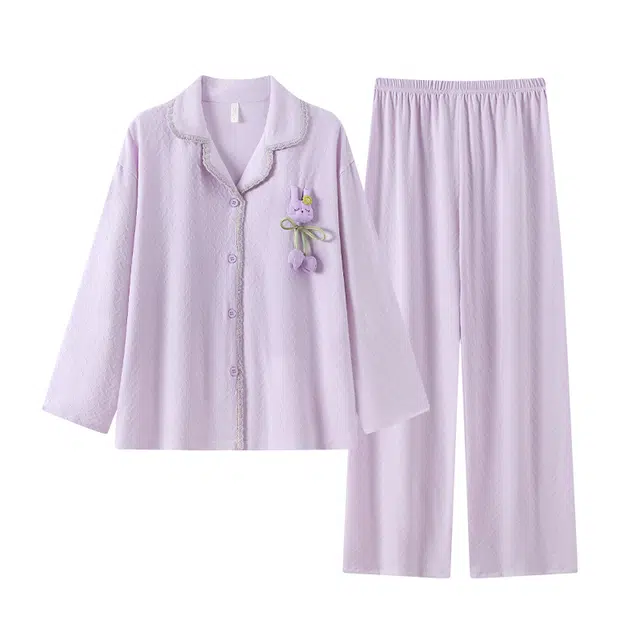 顶瓜瓜 休闲轻盈设计可外穿长袖长裤家居服春秋季睡衣套装 女款