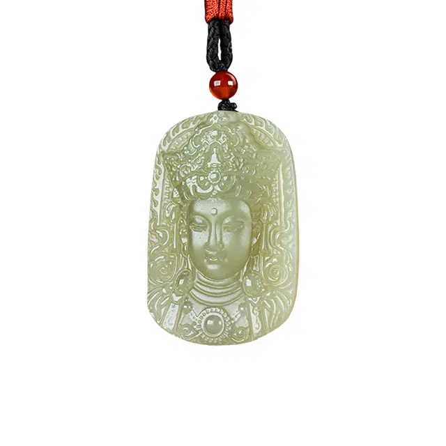 舒杰 【慈光普照】新中式民族风精雕生肖本命年守护神观音#好运 和田玉项链 青白玉 男款