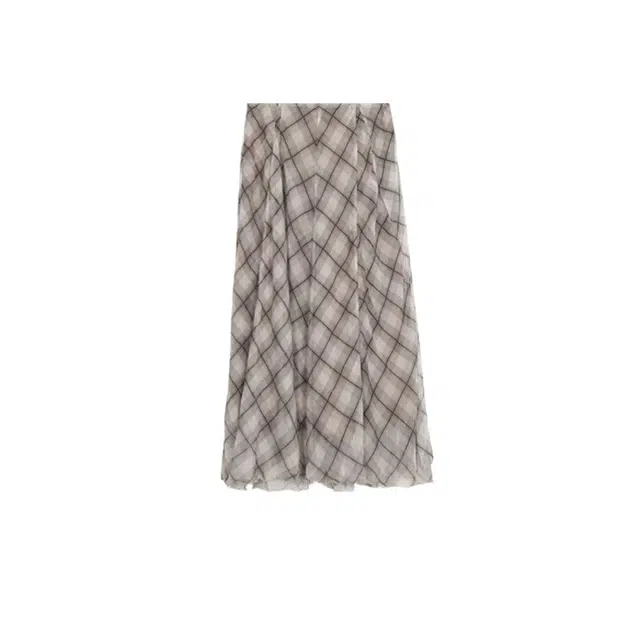 识恩 法式复古格子不规则度假风半身裙休闲长裙 女款