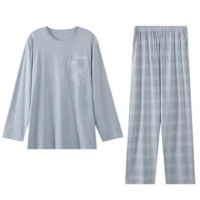 顶瓜瓜 时尚韩版简约气质柔软休闲家居服睡衣套装 男款