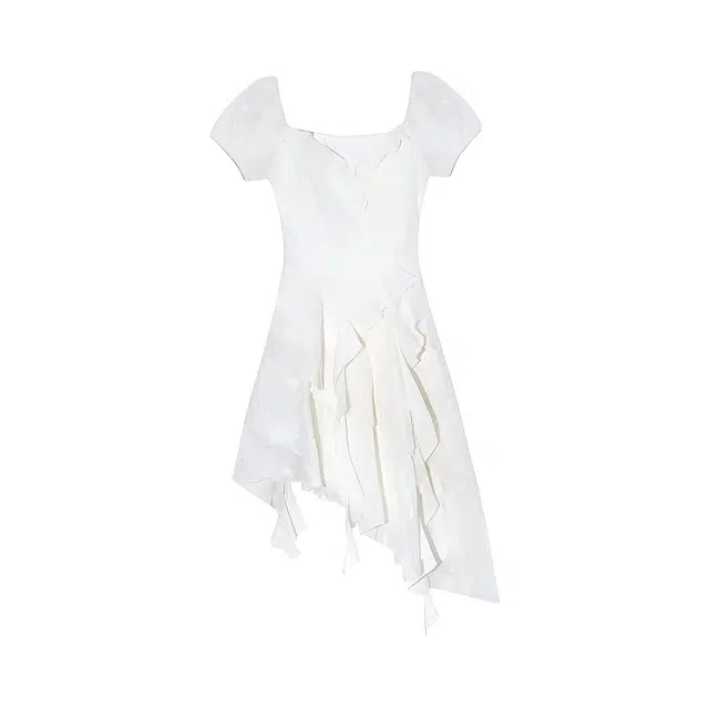 识恩 不规则荷叶边初恋温柔风气质收腰短袖连衣裙 女款