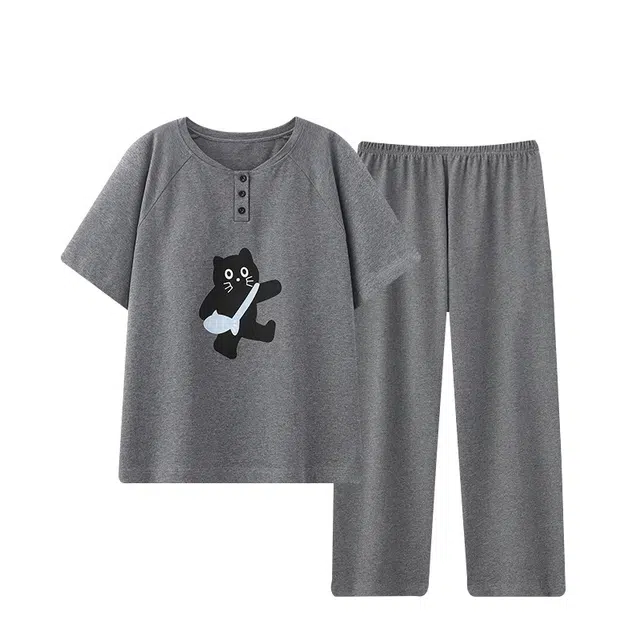 俏韵 带胸垫短袖卡通可外穿家居服睡衣套装 女款