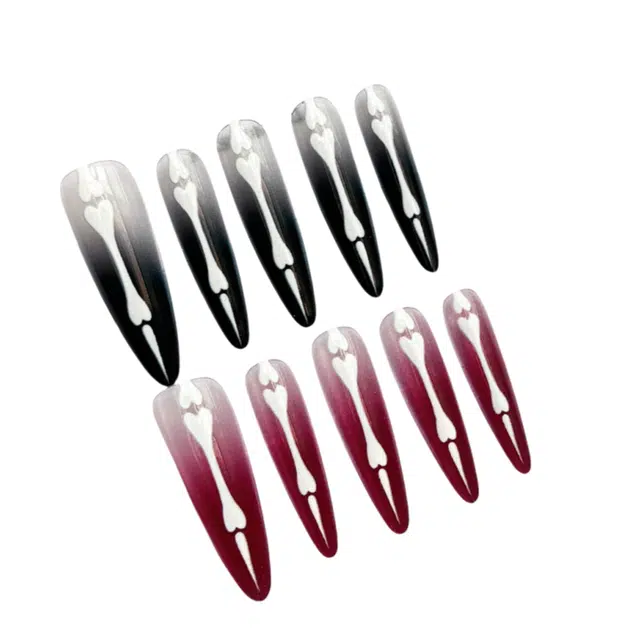 计轩 长水滴猫眼  穿戴甲 长款粉黑晕染 纯欲