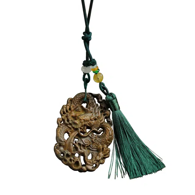 芳缘小傅 复古生肖龙文玩木作新中式本命年无事牌项坠国风纳福有钱花 龙牌高级感气质木作小众流苏吊坠#好运 绿檀 挂件 男女同款情侣款