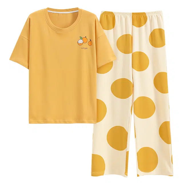 睦隆世家 带胸垫出勤短袖长裤家居服纯棉夏季睡衣套装 女款