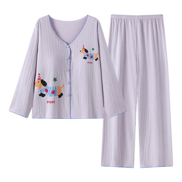 顶瓜瓜 休闲柔软温柔设计可外穿长袖长裤家居服春秋季睡衣套装 女款