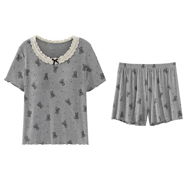 欧诗帛 亲肤系列 可外穿凉感短袖家居服带胸垫睡衣套装 女款