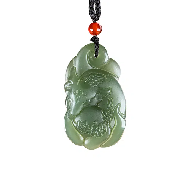 舒杰 【灵狐戏春·玉润良缘】古风三重桃花狐狸毛衣链  #招桃花#恋爱玄学#好运 和田玉项链 青白玉 男女同款情侣款