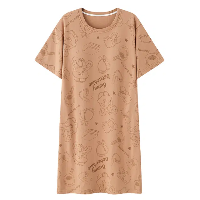 俏韵 圆领印花休闲舒适短袖家居服可外穿夏季睡裙 女款