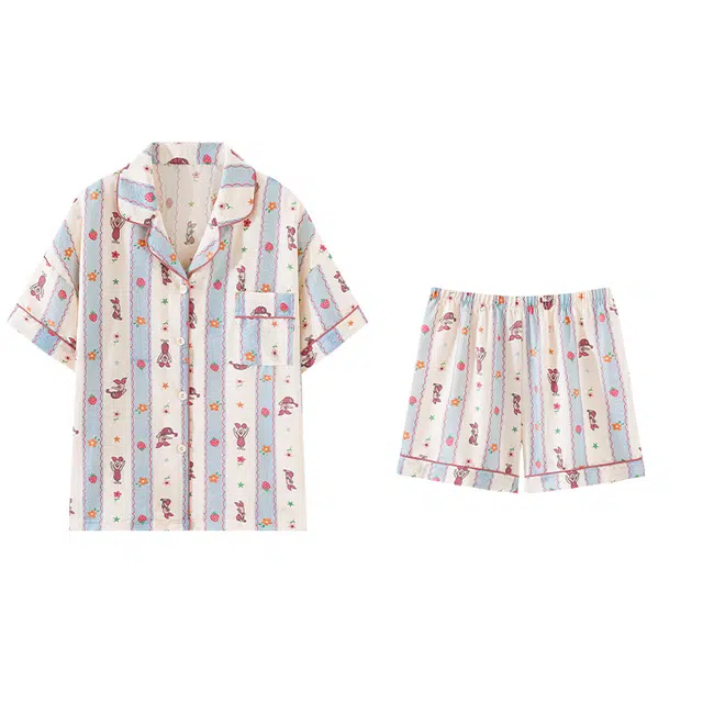 欧诗帛 亲肤系列 高颜值韩版甜美短袖可外穿可爱风家居服睡衣套装 女款