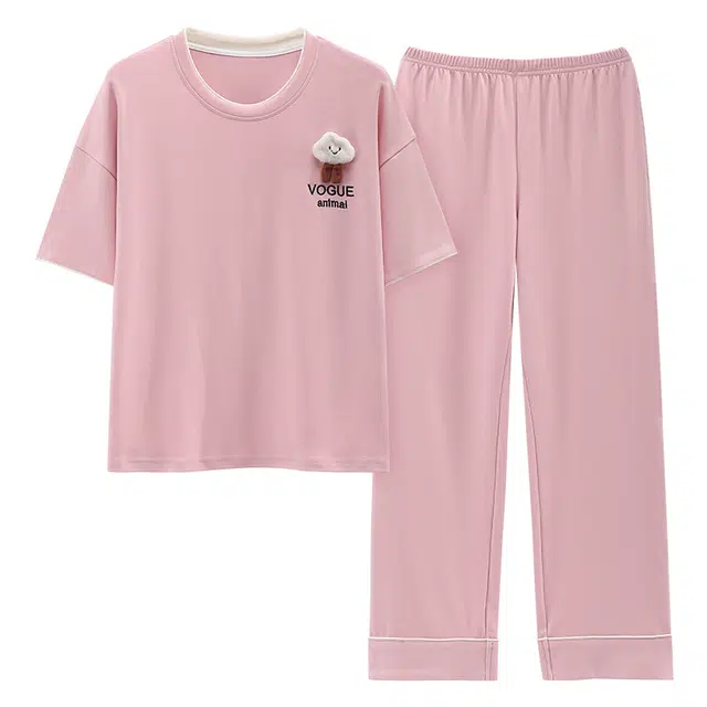 睦隆世家 出勤短袖长裤家居服纯棉带胸垫夏季睡衣套装 女款