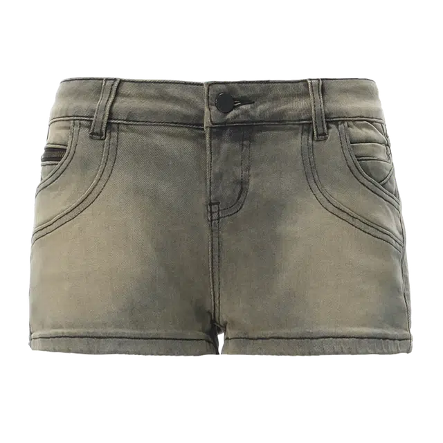 拾籍 美式复古水洗做旧百搭女设计感辣妹修身热裤牛仔短裤 女款