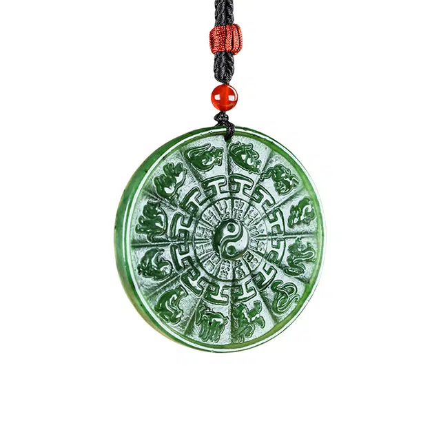 舒杰 【天地灵韵·生肖命理】中国风高级设计本命年十二生肖八卦牌毛衣链#好运 和田玉项链 碧玉 男女同款情侣款