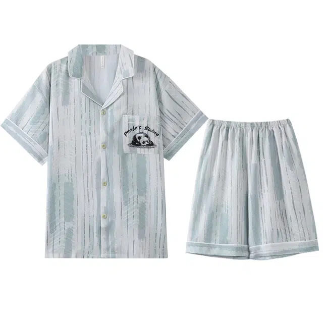 向薇 夏季冰丝短袖时尚高级感夏款冰凉家居服薄款睡衣套装 男款