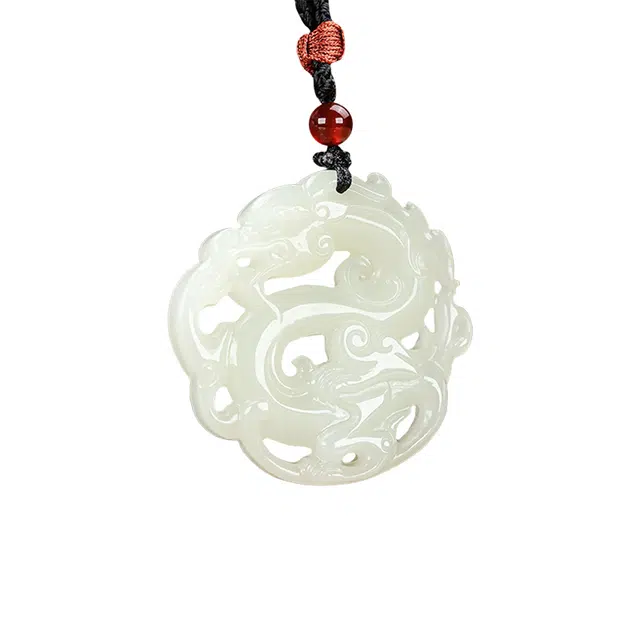 舒杰 【玉龙在天】新中式国风本命年生肖透空龙毛衣链#好运 和田玉项链 白玉/青白玉 男女同款情侣款