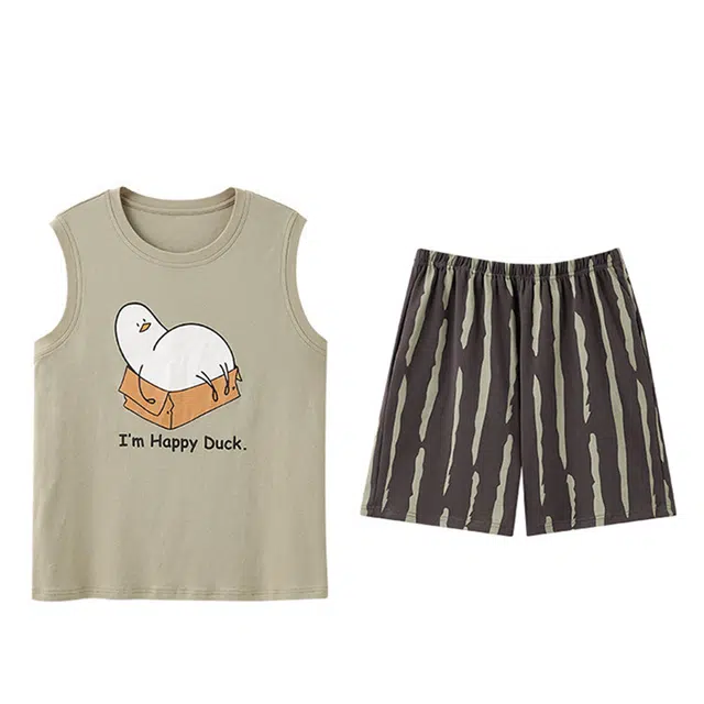 潞优野 纯棉无袖三分裤可外穿家居服夏季睡衣套装 女款