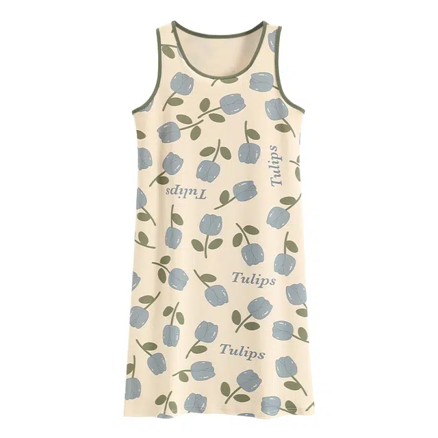 睦隆世家 夏季薄款带胸垫可外穿休闲家居服无袖吊带背心裙子睡裙 女款