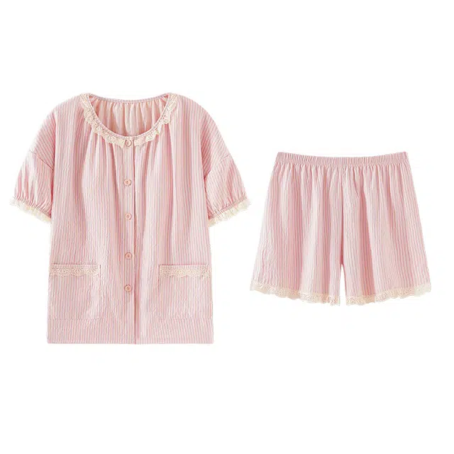 欧诗帛 亲肤系列 带胸垫高颜值短袖甜美家居服可外穿睡衣套装 女款