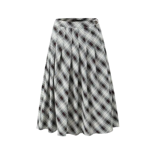 识恩 美式复古低腰露脐长款格子舒适合身休闲长裙 女款
