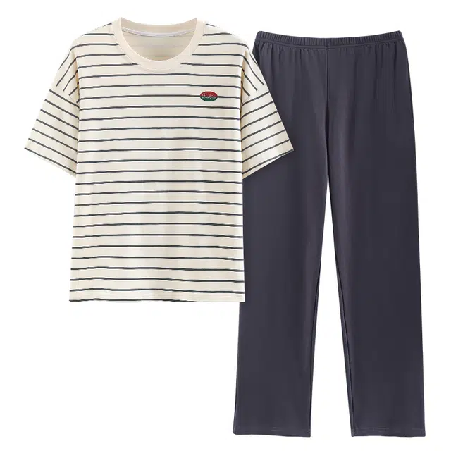 睦隆世家 纯棉带胸垫出勤短袖长裤家居服夏季睡衣套装 女款