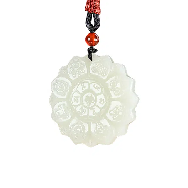 舒杰 中式民族风简约六字真言毛衣链#好运 和田玉项链 白玉 男女同款情侣款