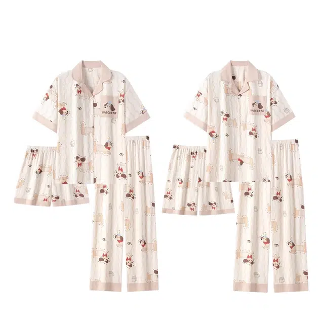 俏韵 翻领卡通舒适短袖可爱家居服可外穿夏季睡衣套装 男女同款