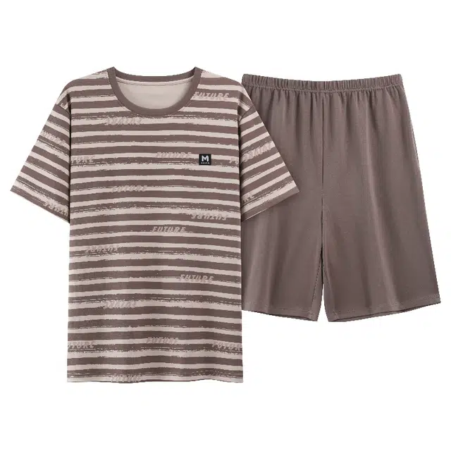 睦隆世家 圆领纯棉短袖短裤家居服夏季睡衣套装 男款