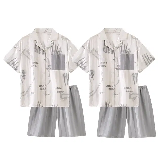 顶瓜瓜 短袖休闲舒适冰丝凉感家居服睡衣套装 男女同款