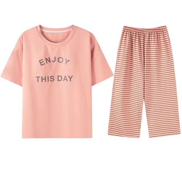 向薇 七分裤短袖亲肤透气可外穿舒适家居服睡衣套装 女款