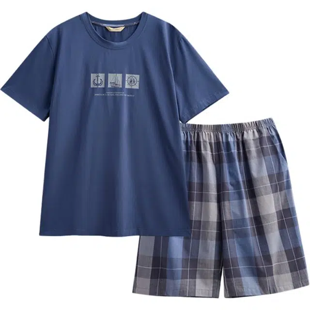 潞优野 短袖凉感三分裤舒适亲肤可外穿睡衣套装 男款