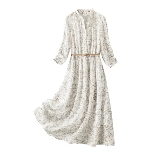 潞优野 手绘印花时尚典雅裙子长袖连衣裙 女款