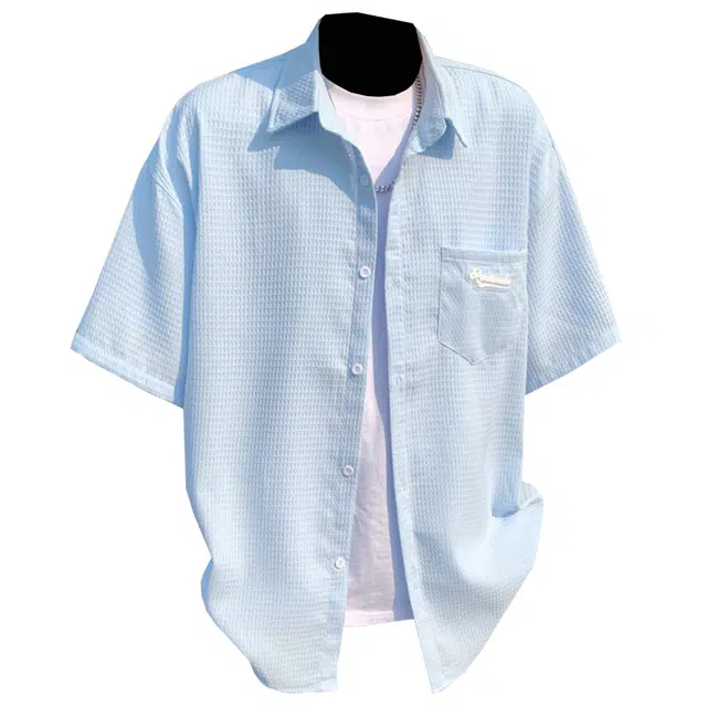 松岚 美式潮牌经典简约纯色基础款轻薄透气宽松松弛感学生党透气运动休闲吸湿排汗抗皱易打理冰丝凉感短袖衬衫 男女同款