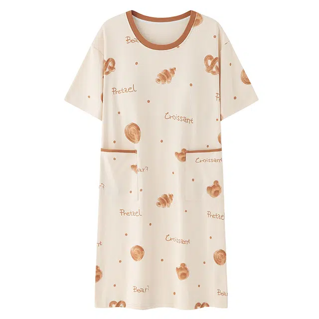 俏韵 圆领夏季简约风薄款舒适休闲家居服可外穿短袖睡裙 女款