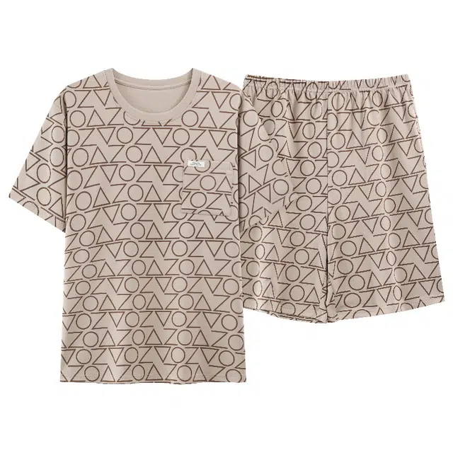 睦隆世家 短袖短裤全棉青少年男士夏季纯棉圆领大码家居服睡衣套装 男款