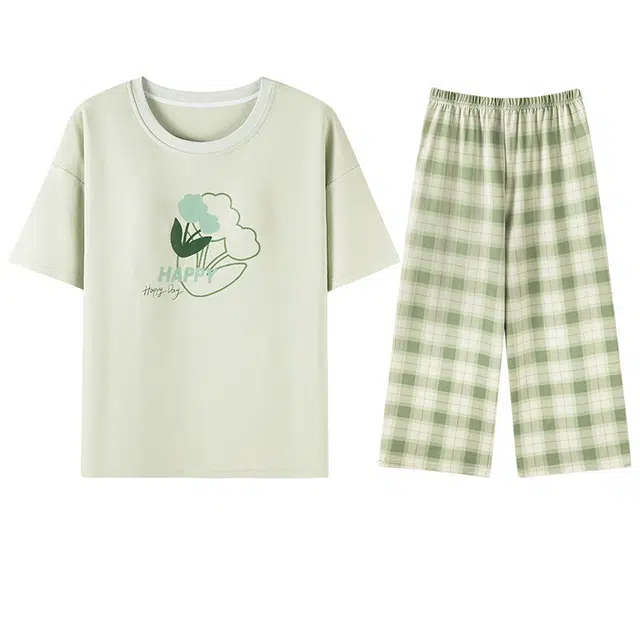 向薇 亲肤透气休闲短袖七分裤可外穿居家服睡衣套装 女款