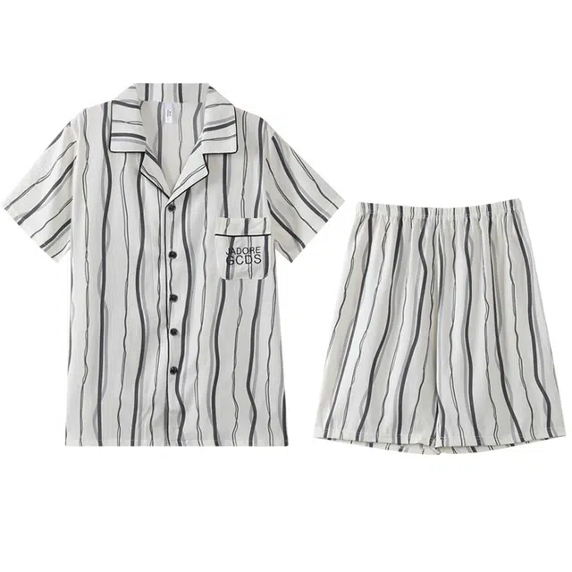 向薇 云朵棉男士薄款短袖简约宽松家居服睡衣套装 男款 两件装