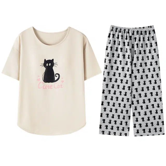 向薇 舒适亲肤透气短袖上衣家居服七分裤睡衣套装 女款