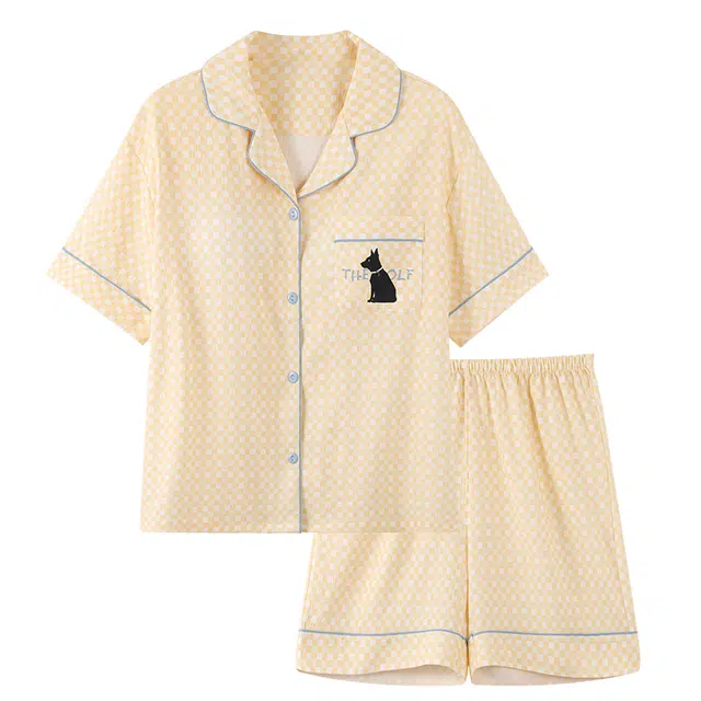 俏韵 短袖短裤可爱翻领家居服夏季睡衣套装 女款