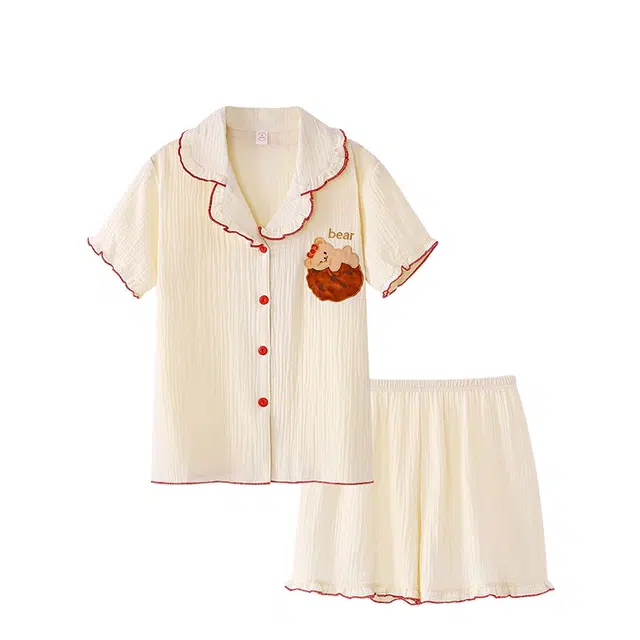 俏韵 翻领短袖纯棉甜美舒适家居服可外穿睡衣套装 女款